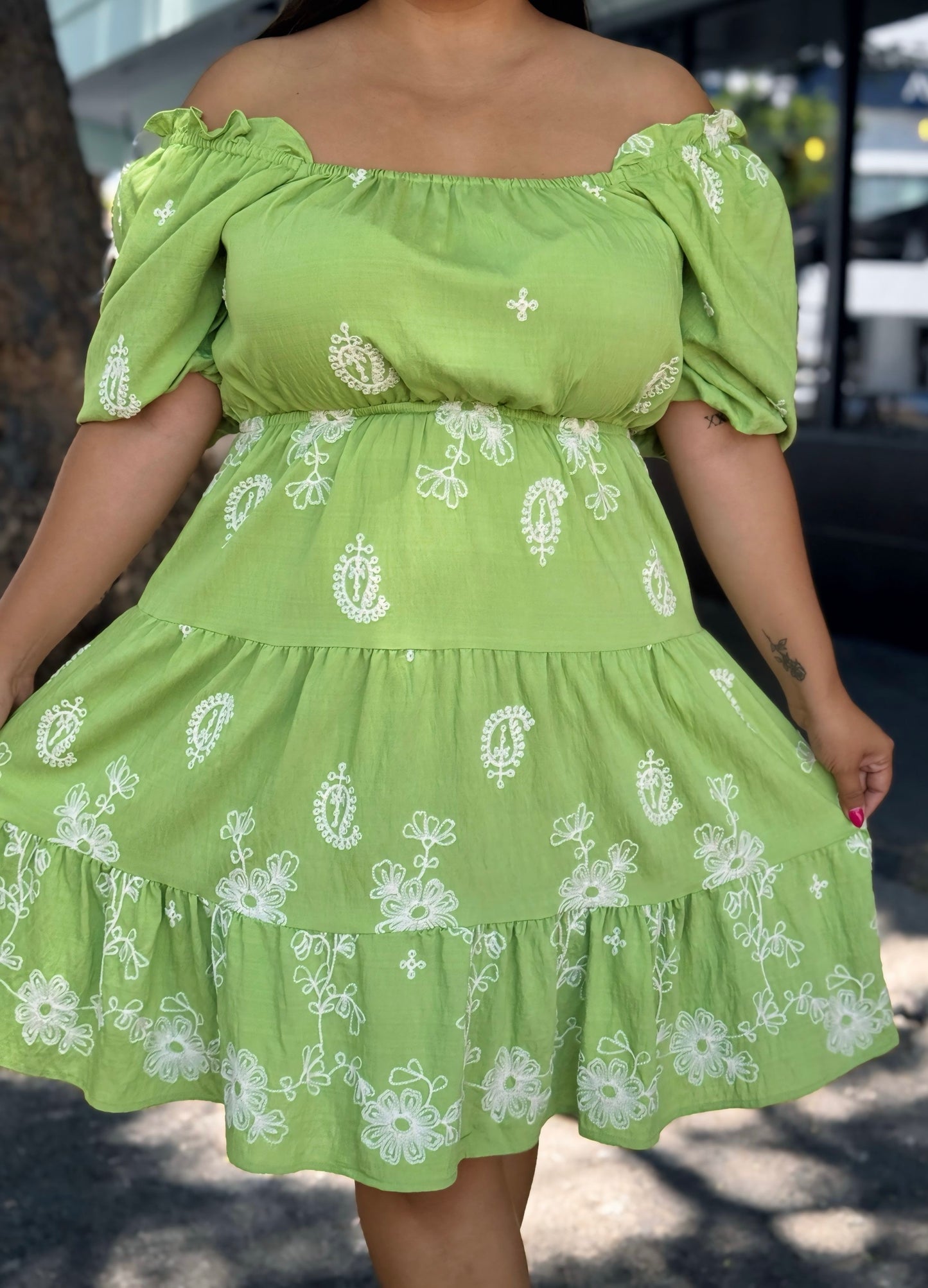 Vestido verde bordado