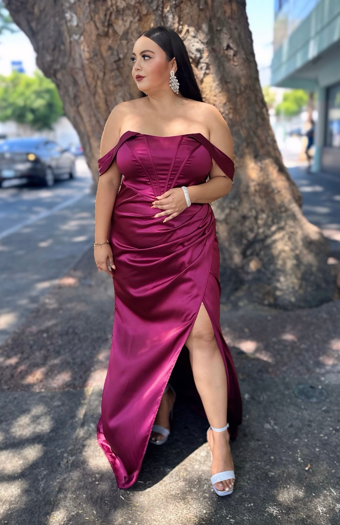Vestido gala fucsia
