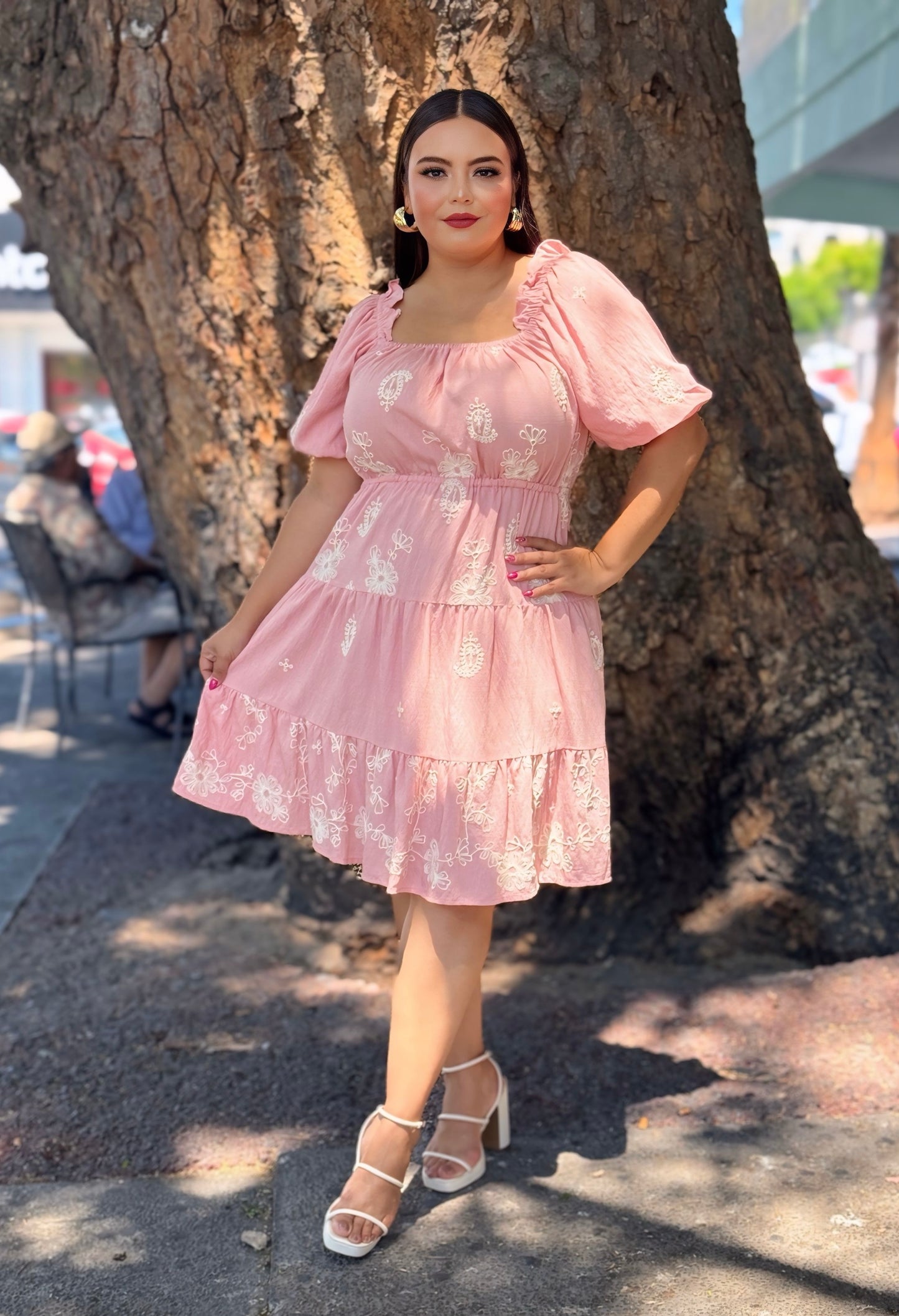 Vestido rosa bordado