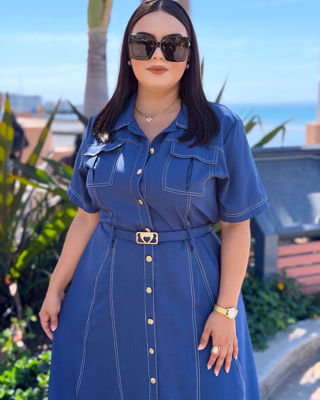 Vestido mezclilla con cinto