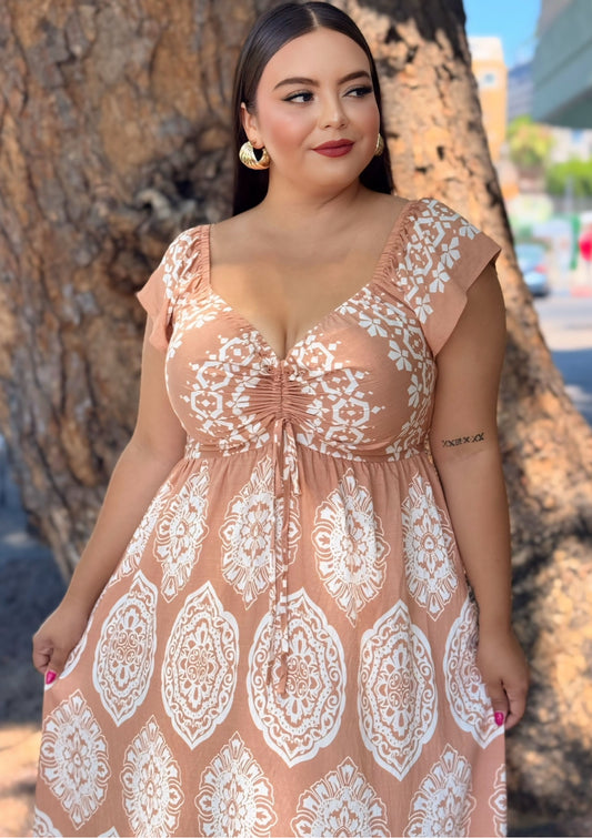 Vestido café estampado