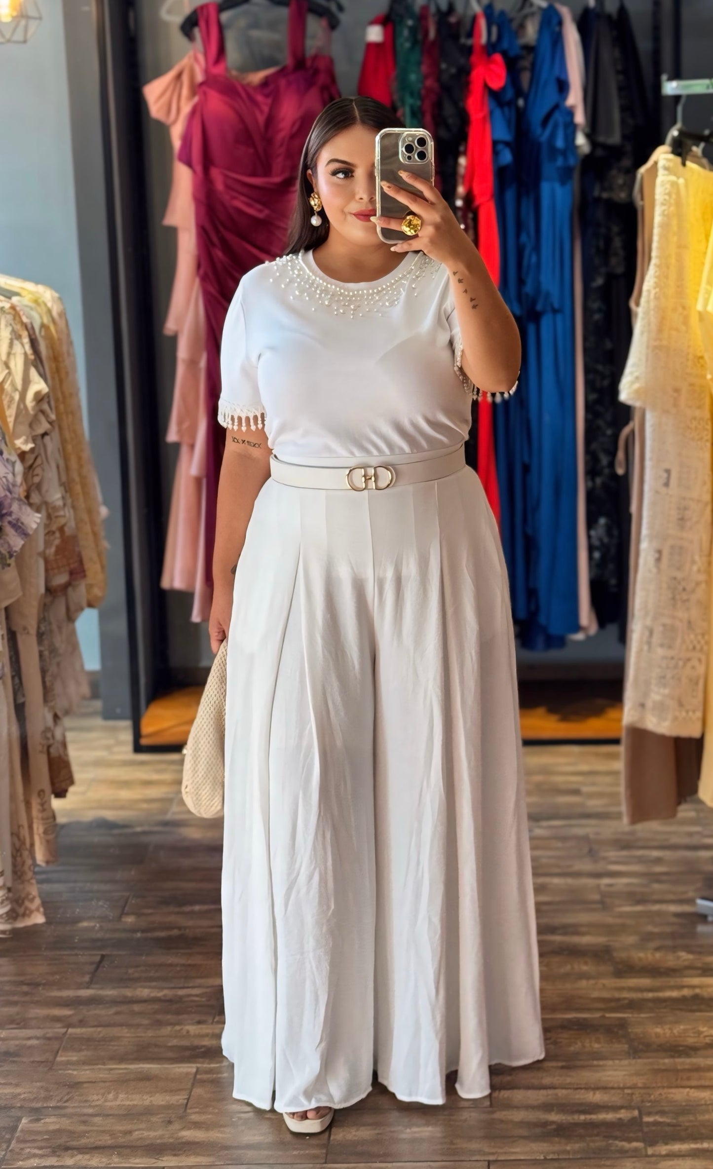 Playera blanca perlas
