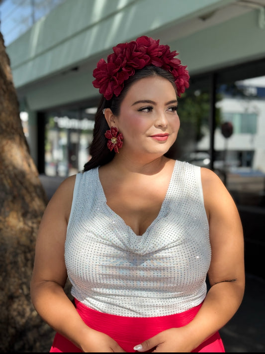 Blusa sin mangas con brillos blanca