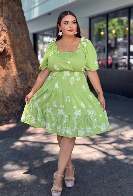 Vestido verde bordado