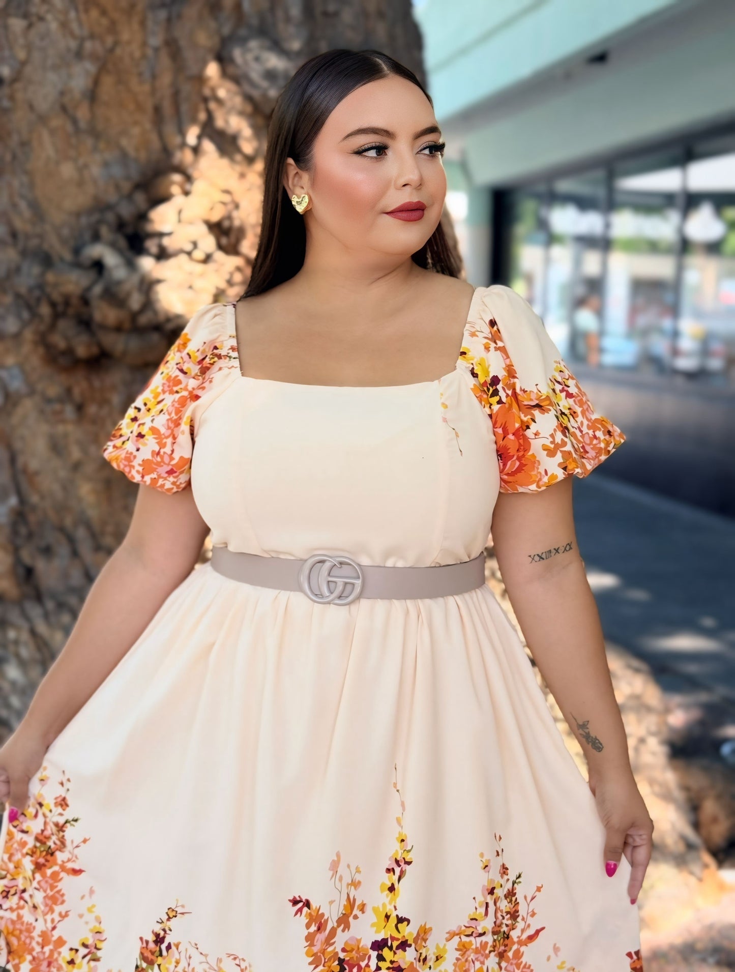 Vestido floral naranja durazno
