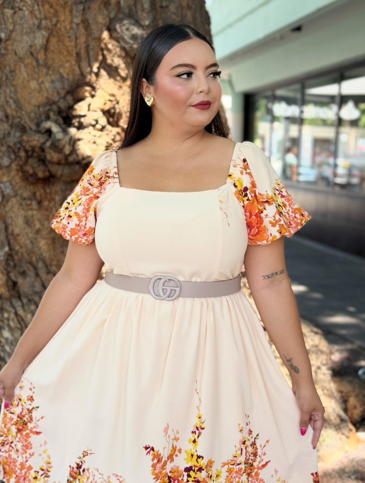 Vestido floral naranja durazno