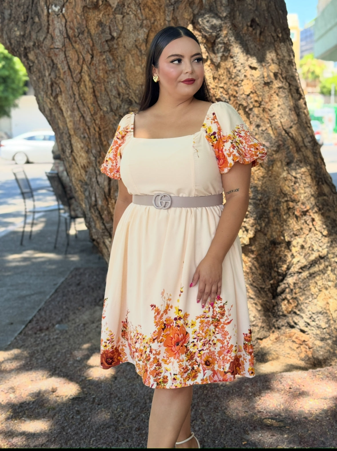 Vestido floral naranja durazno
