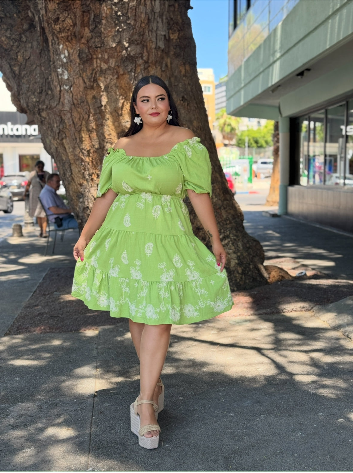 Vestido verde con estampado bordado
