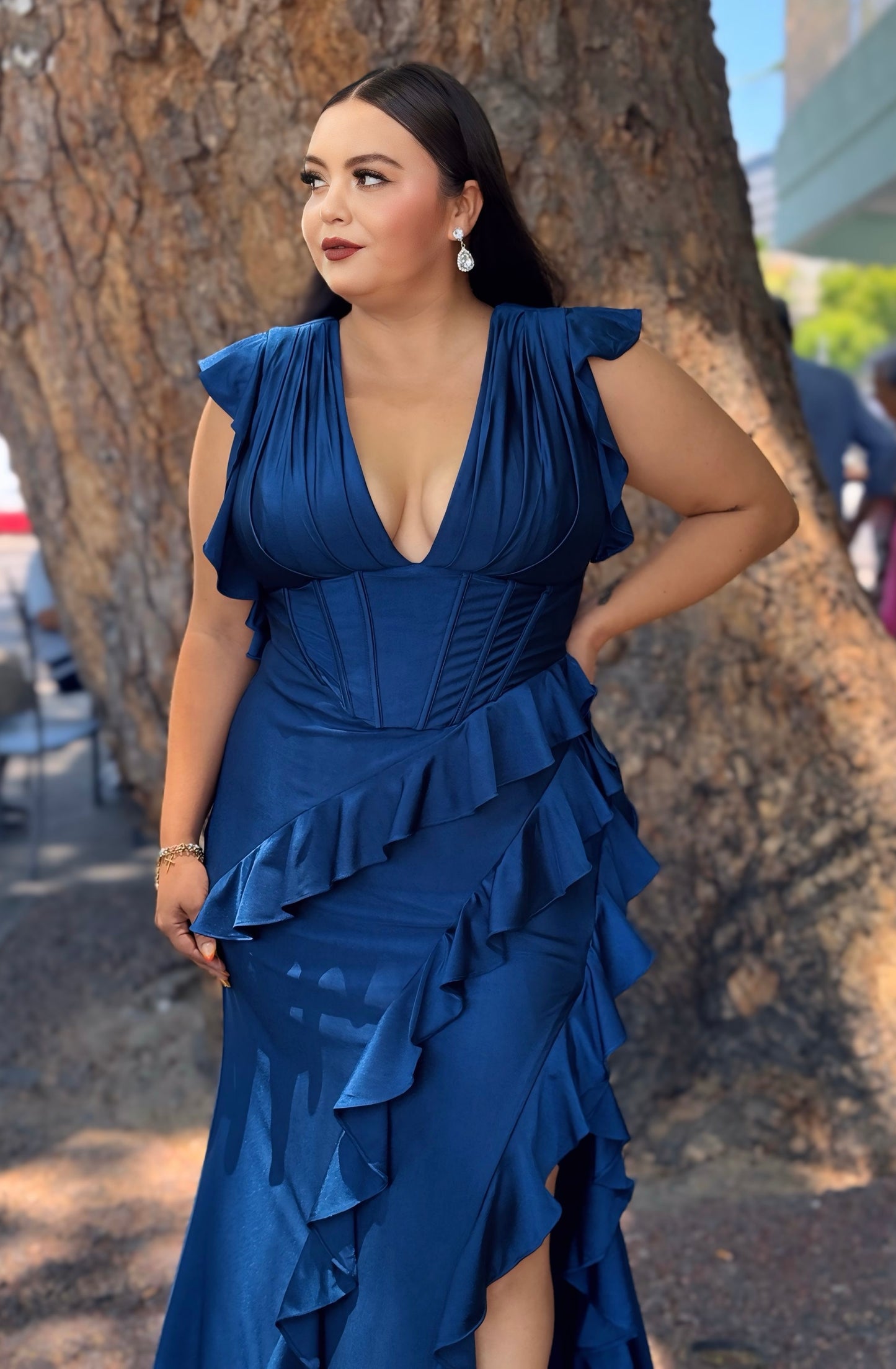 Vestido azul escote
