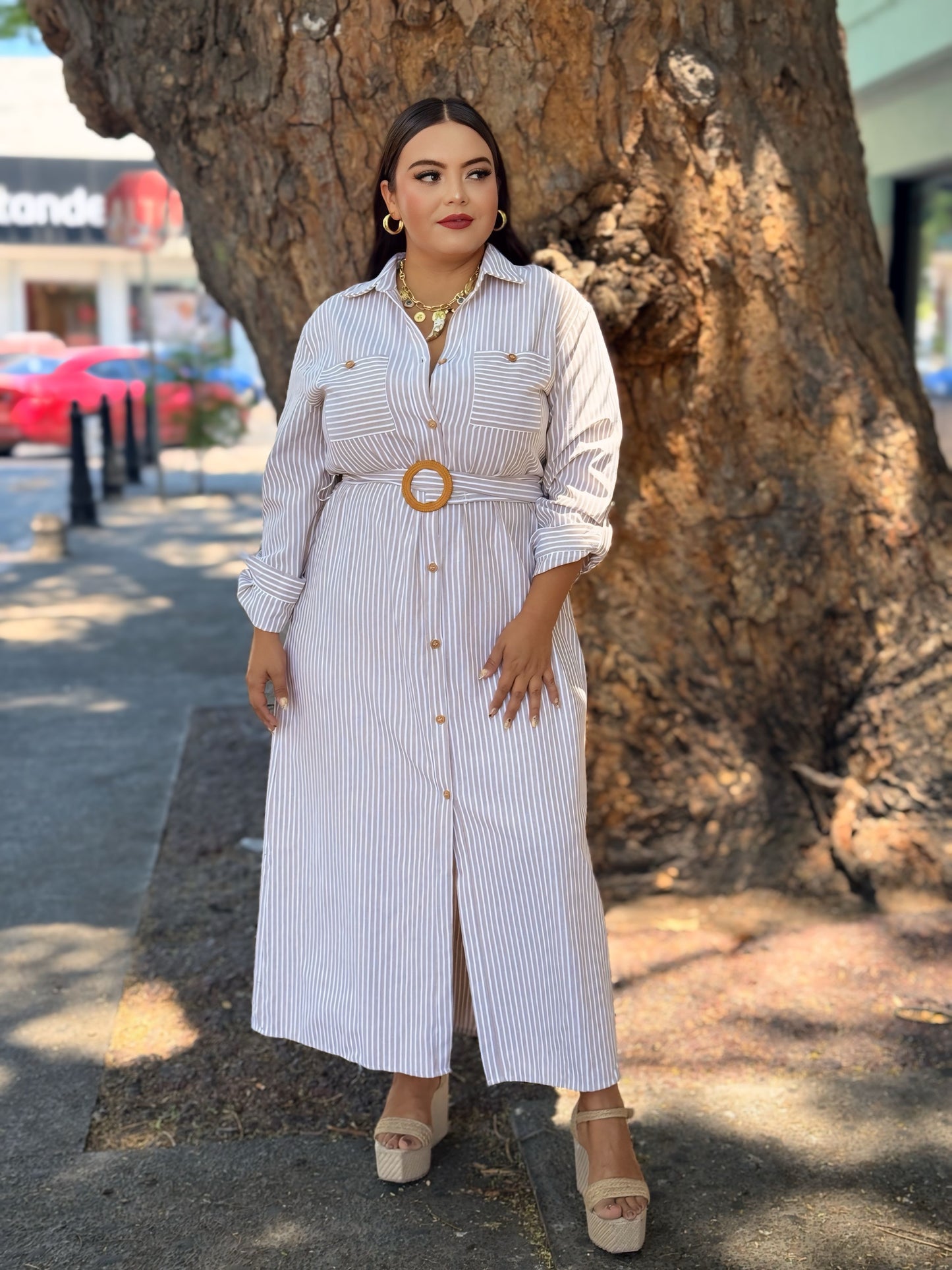 Vestido rayas café