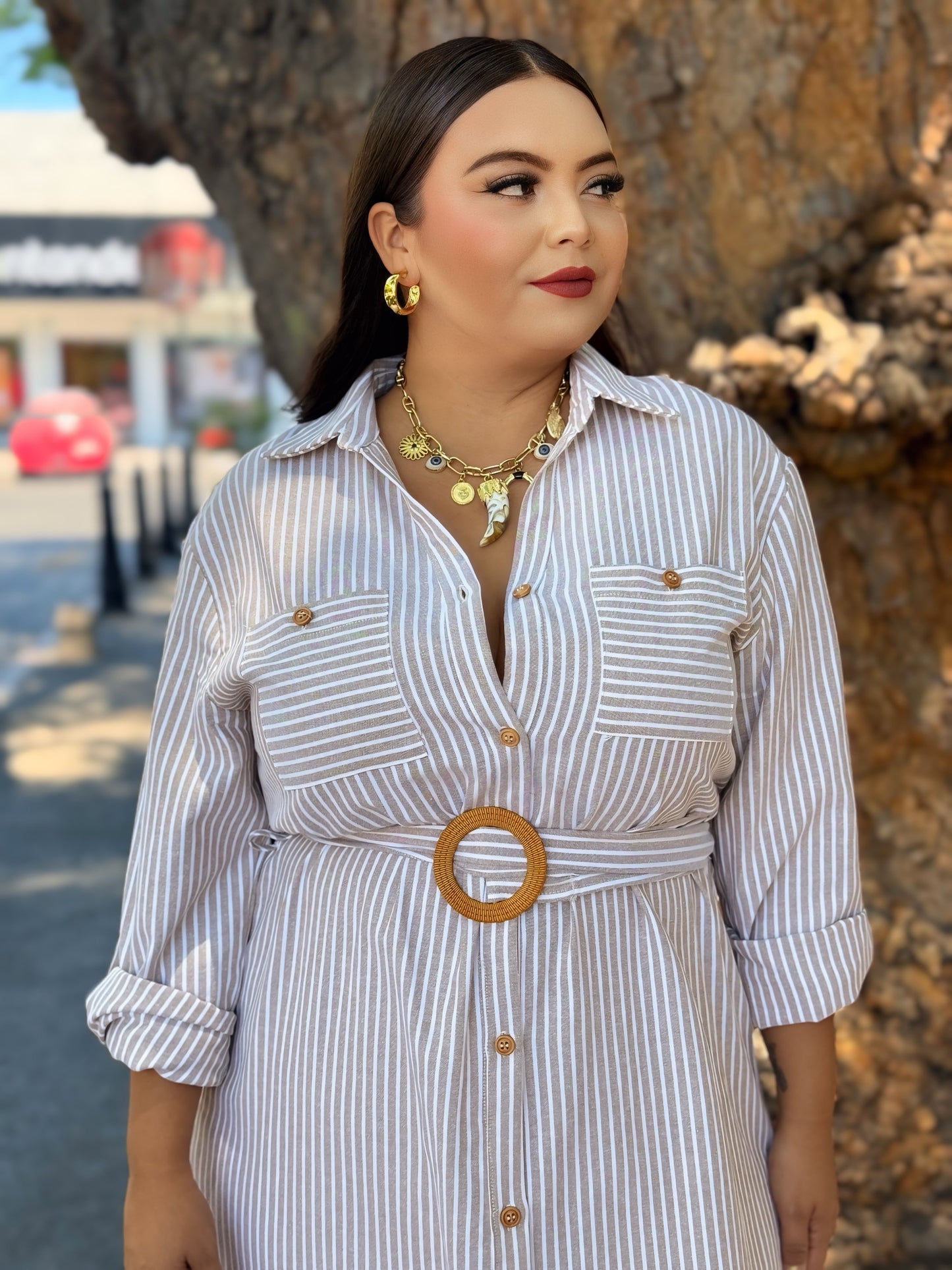 Vestido rayas café