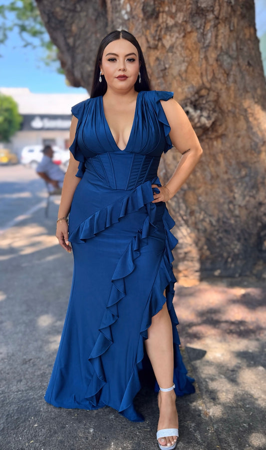 Vestido azul escote