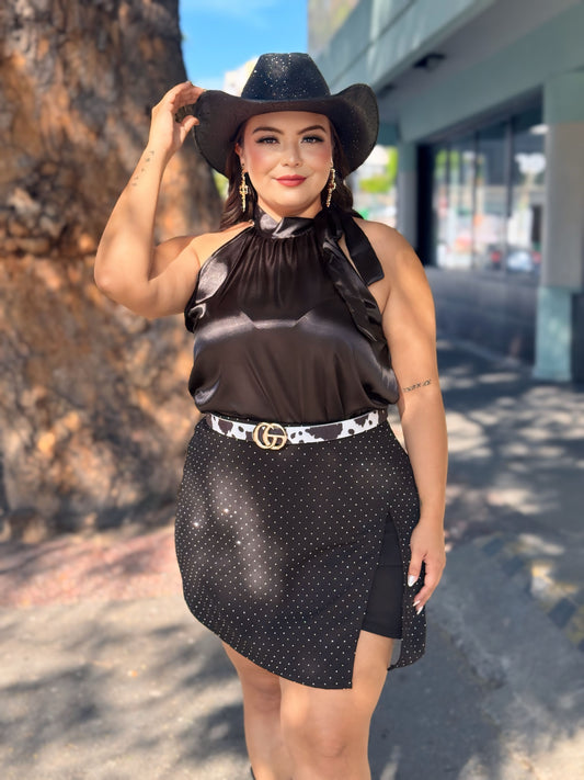 Blusa satin halter negro