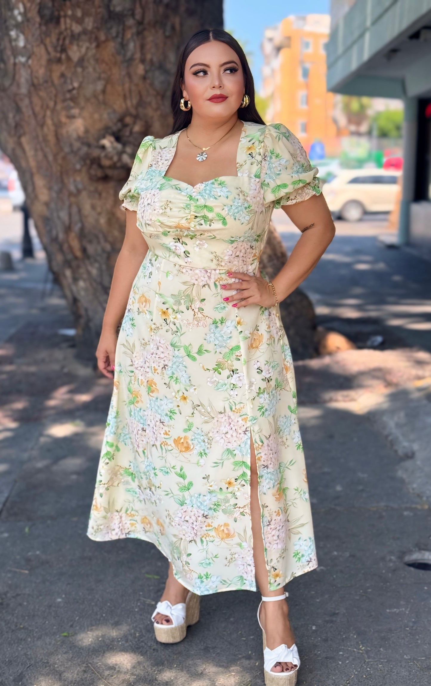 Vestido verde flores