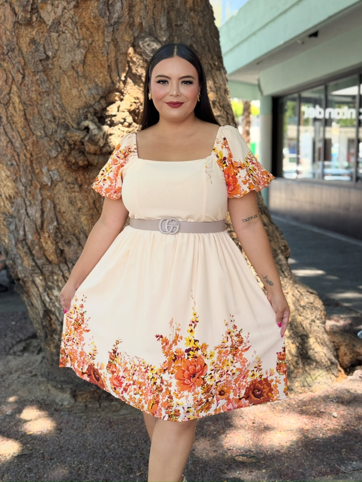 Vestido floral naranja durazno