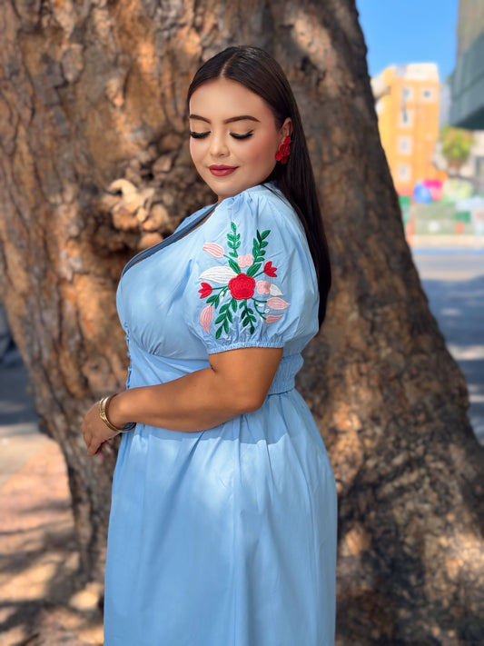 Vestido azul bordado