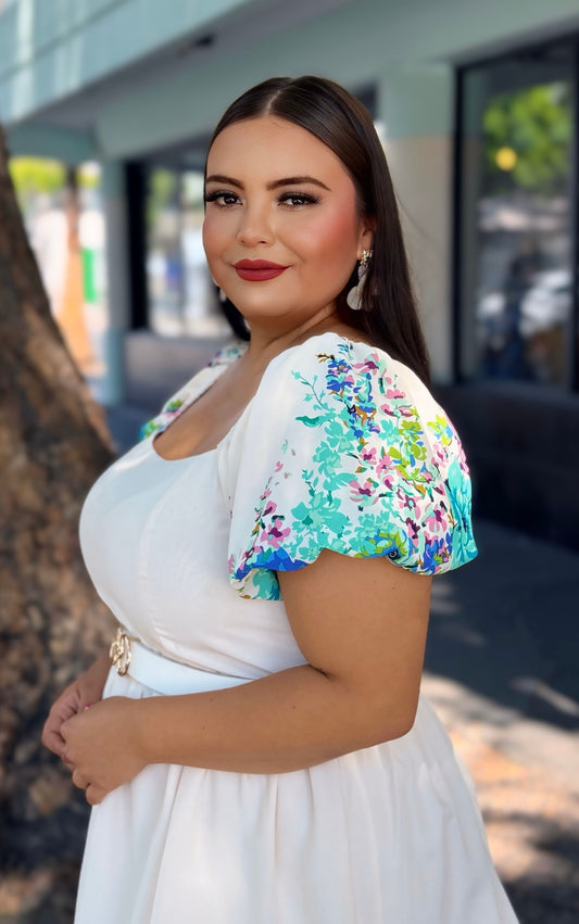 Vestido corto flor azul