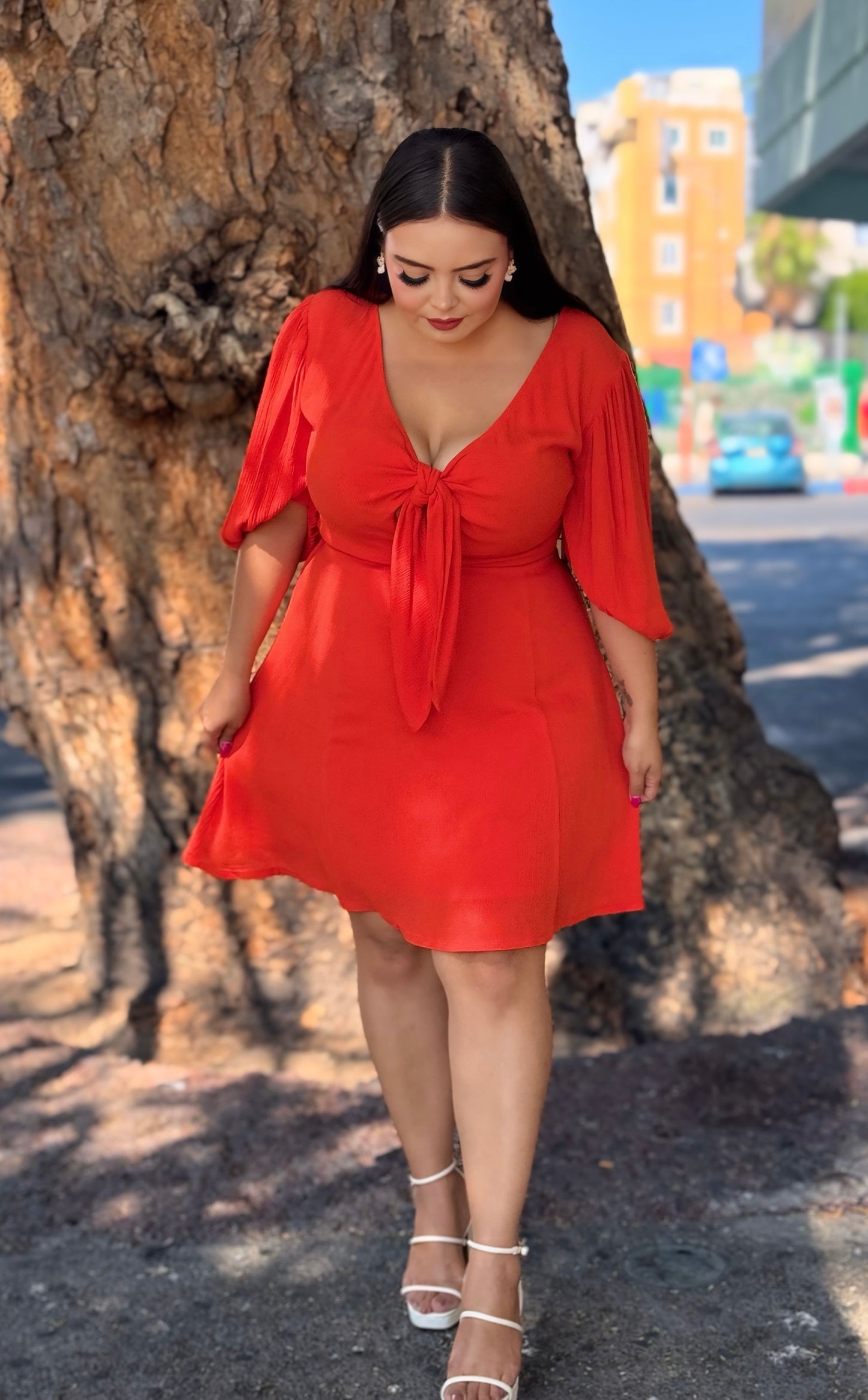 Vestido anaranjado amarre