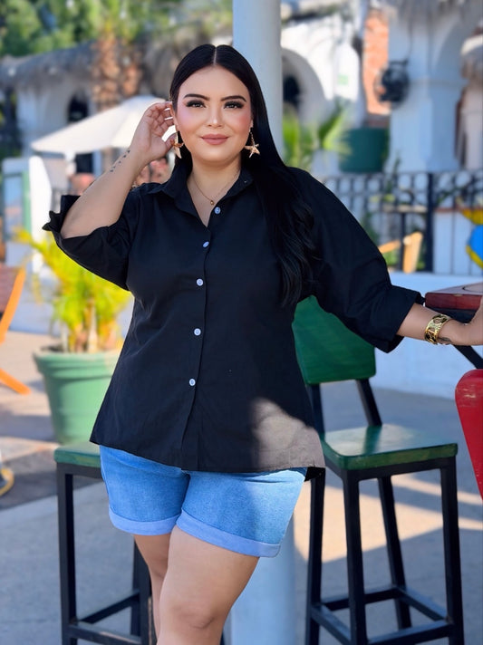 Blusa lino negra