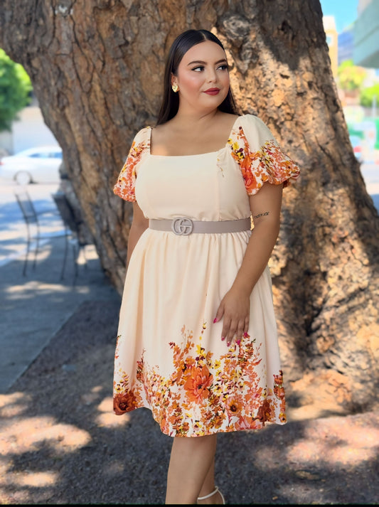 Vestido floral naranja durazno