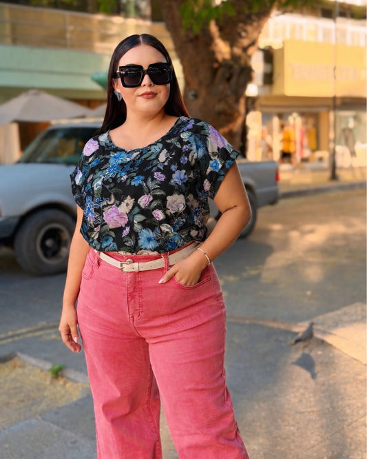Blusa Flores negra