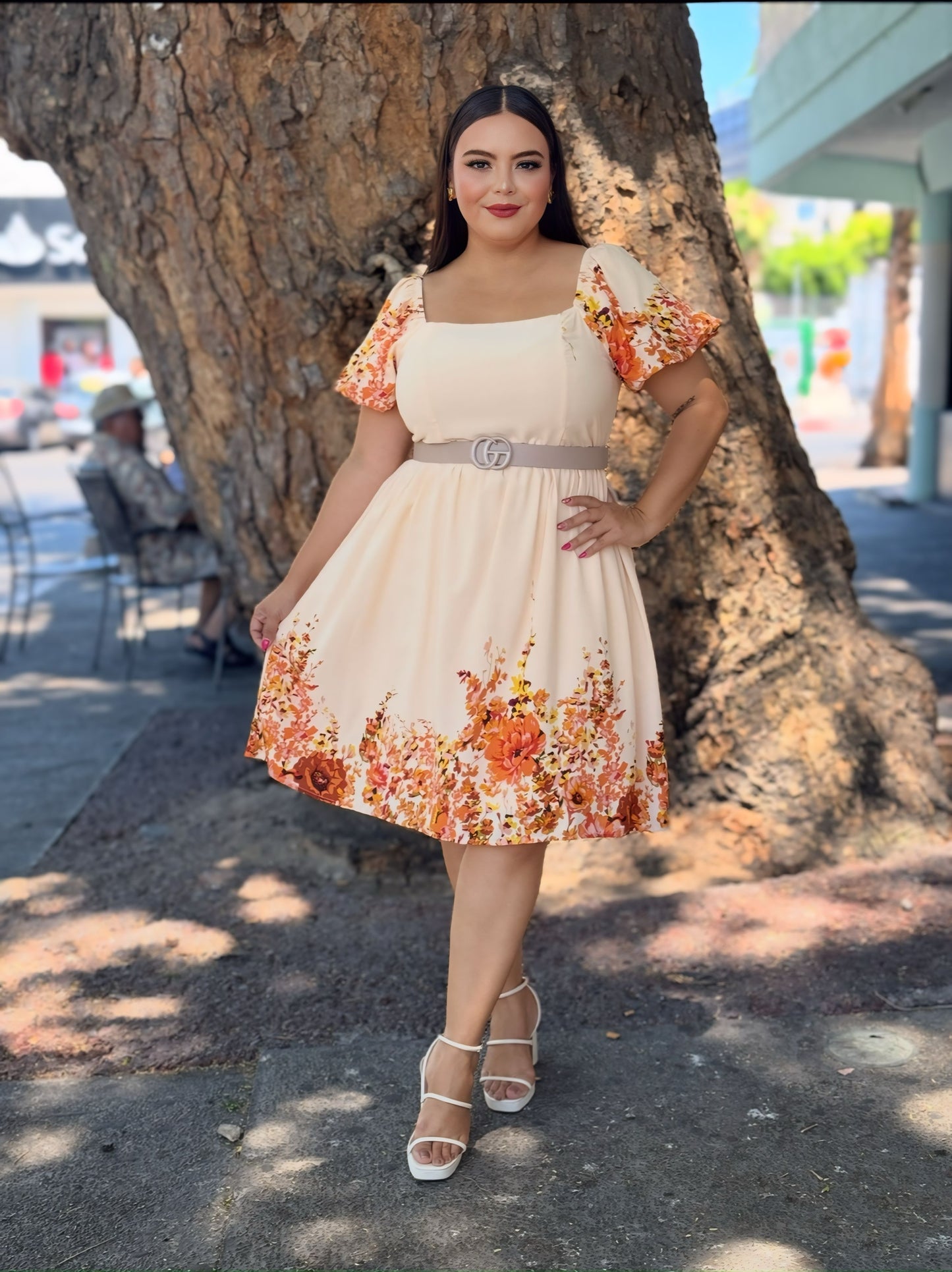 Vestido floral naranja durazno