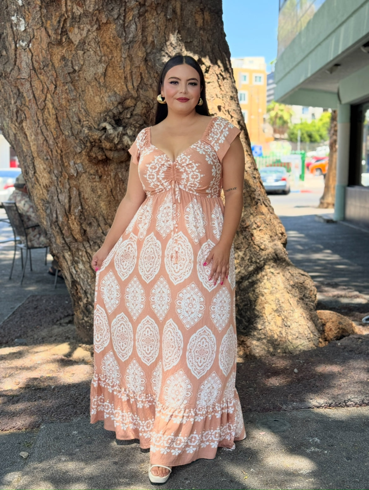 Vestido café estampado