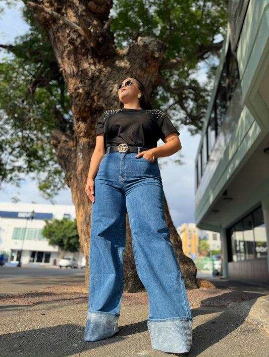 Pantalón jeans con brillos