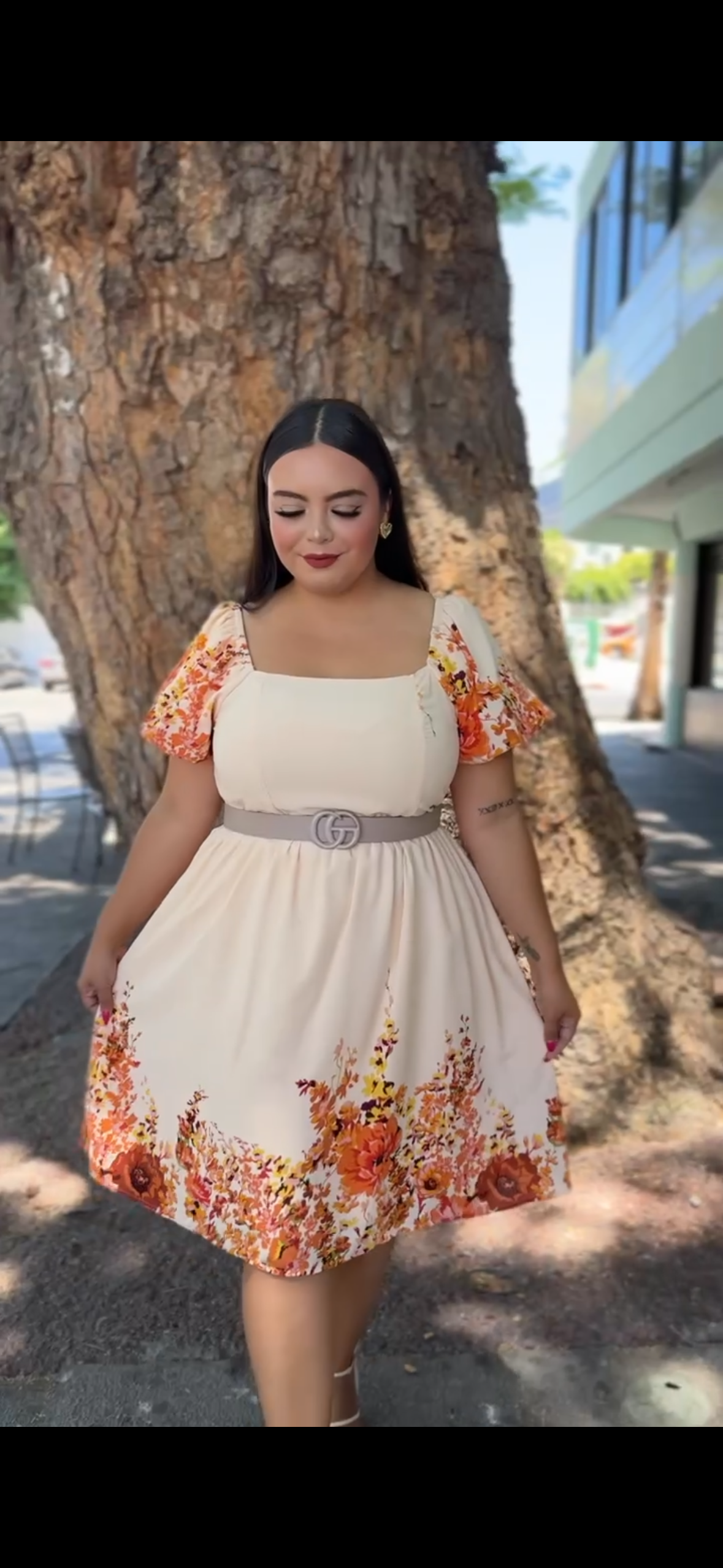 Vestido floral naranja durazno