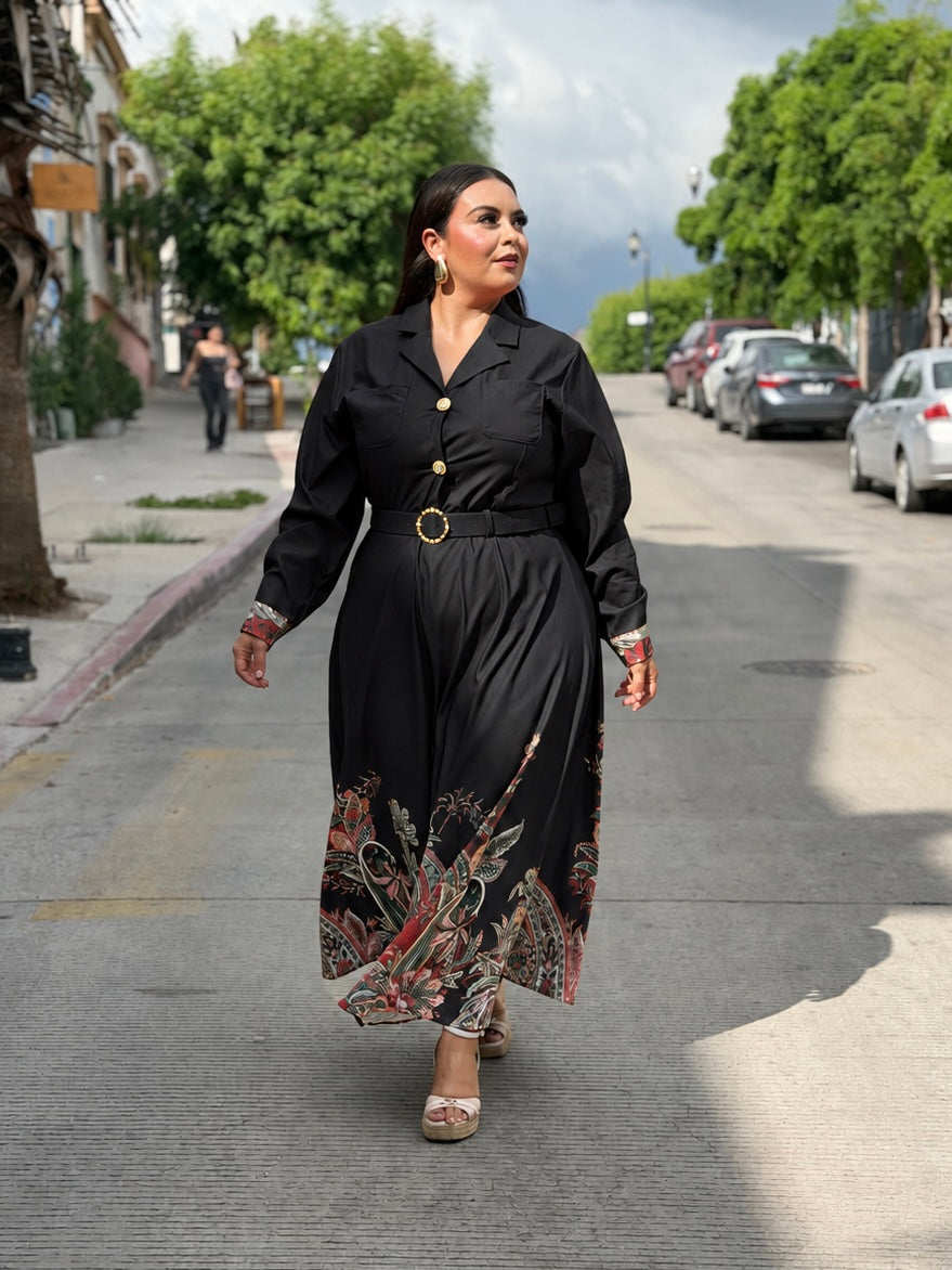 Vestido negro con estampado