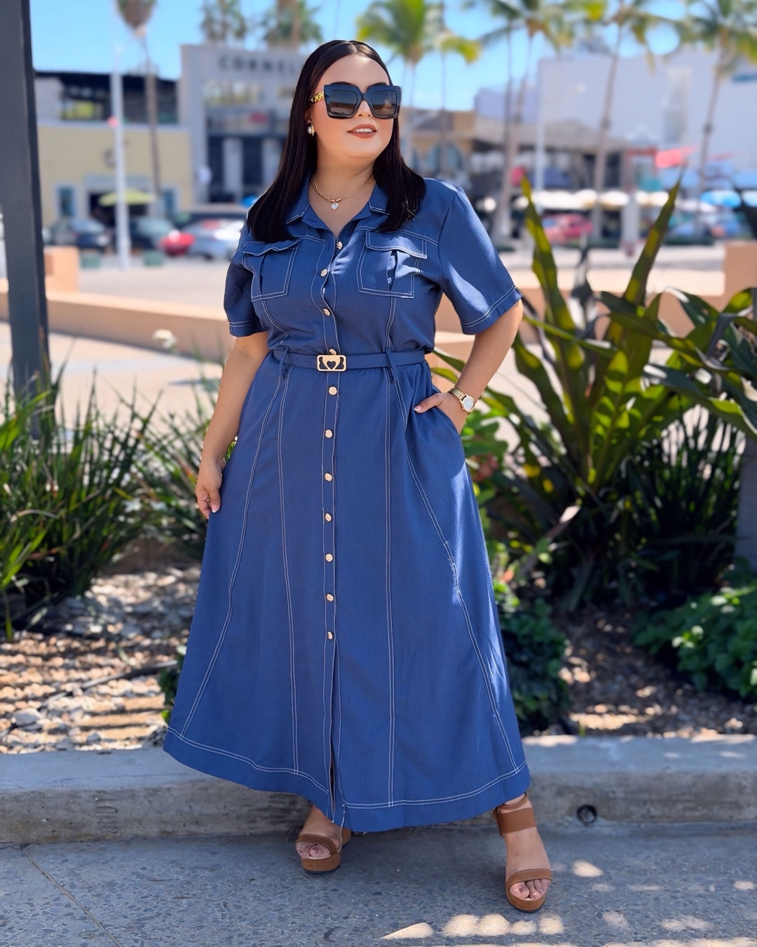 Vestido mezclilla con cinto