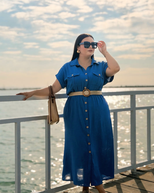 Vestido Azul con Cinto