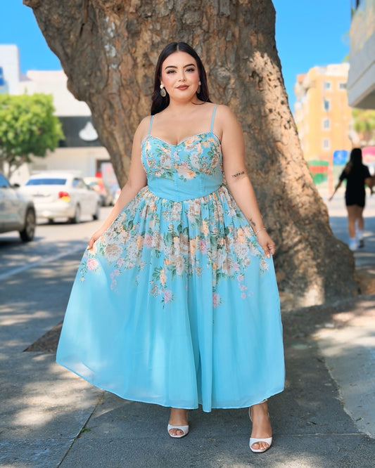 Vestido Flores azul